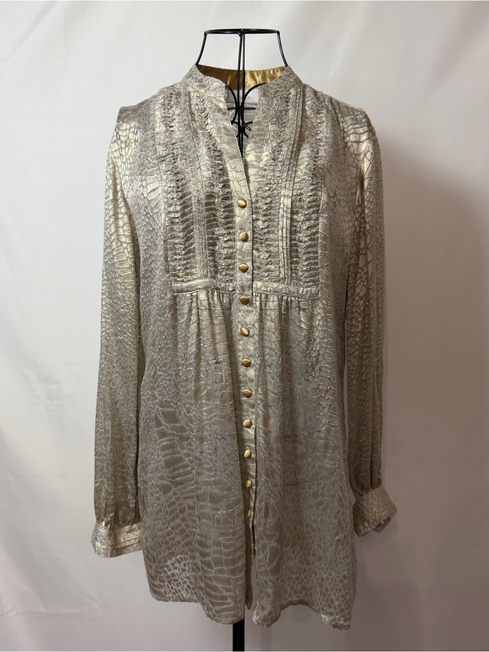 Chico's Metallic Gold Long-Sleeve Button Tunic